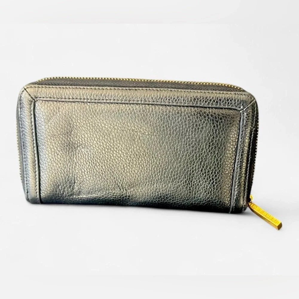 TORY BURCH Black/Gold Pebble‎ Leather Long Wallet